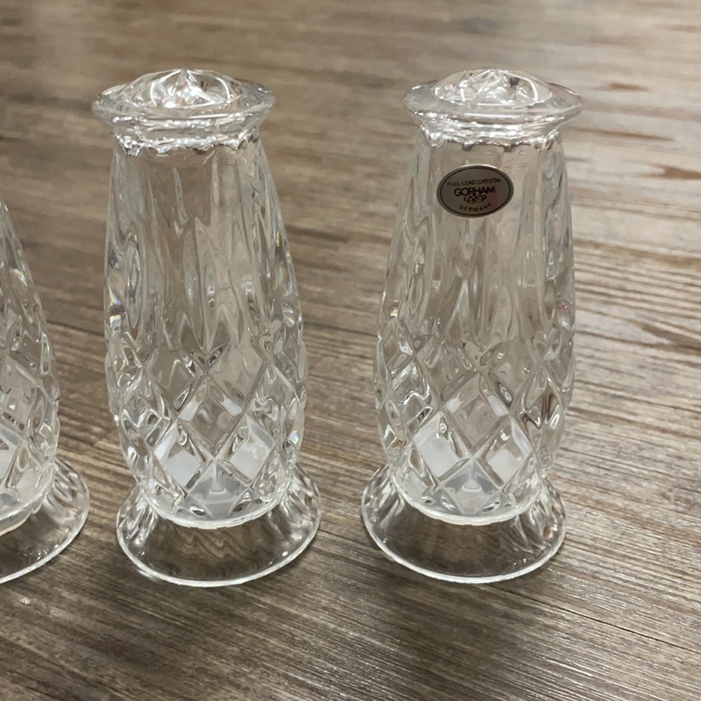Gorgeous Set of 3 Gorham Cut Crystal Salt and Pepper Shakers - Picture 3 of 7